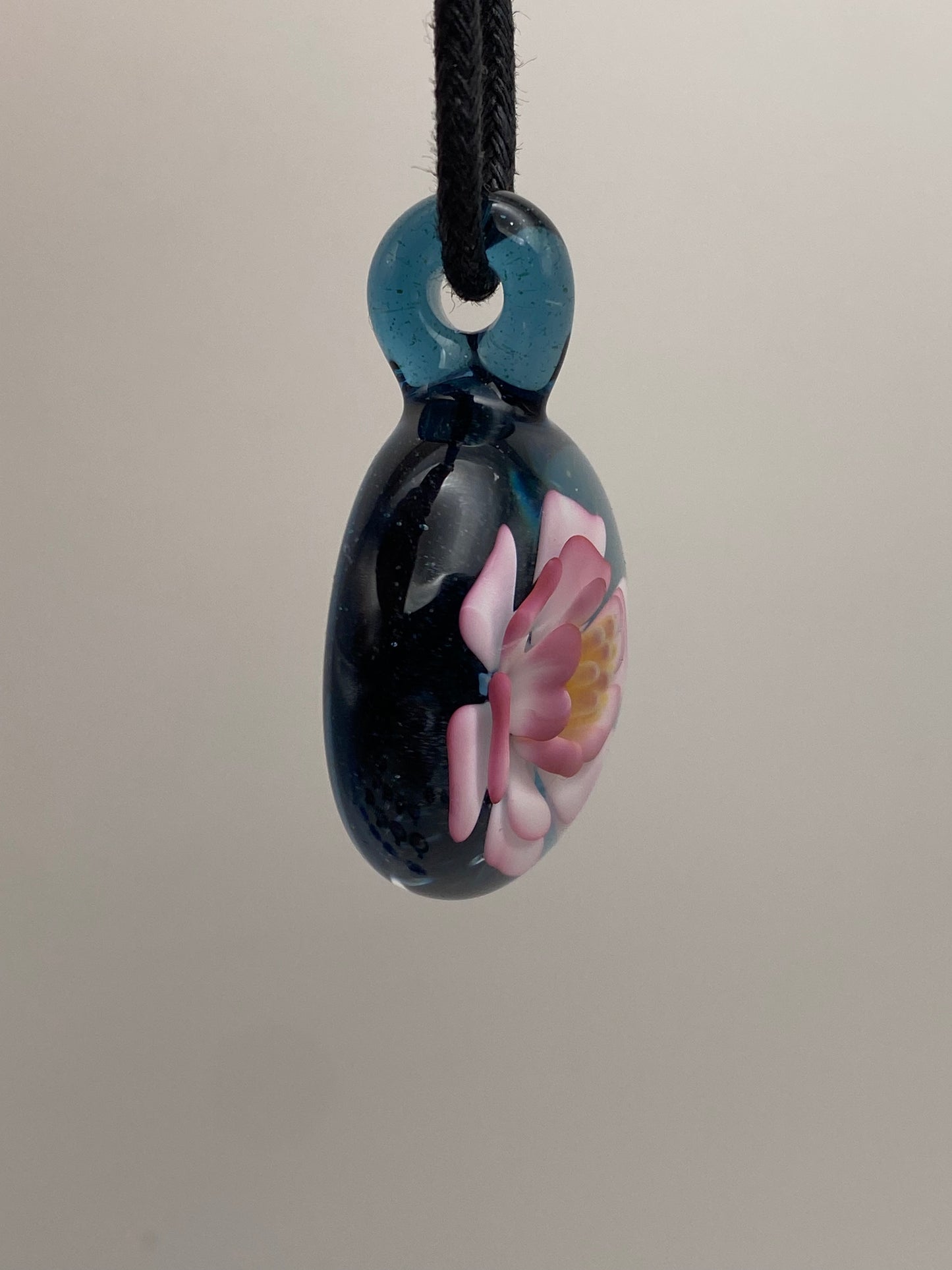 Flower Implosion Pendant - Gold Fume - w/ Yellow Stamen and Blue Stardust