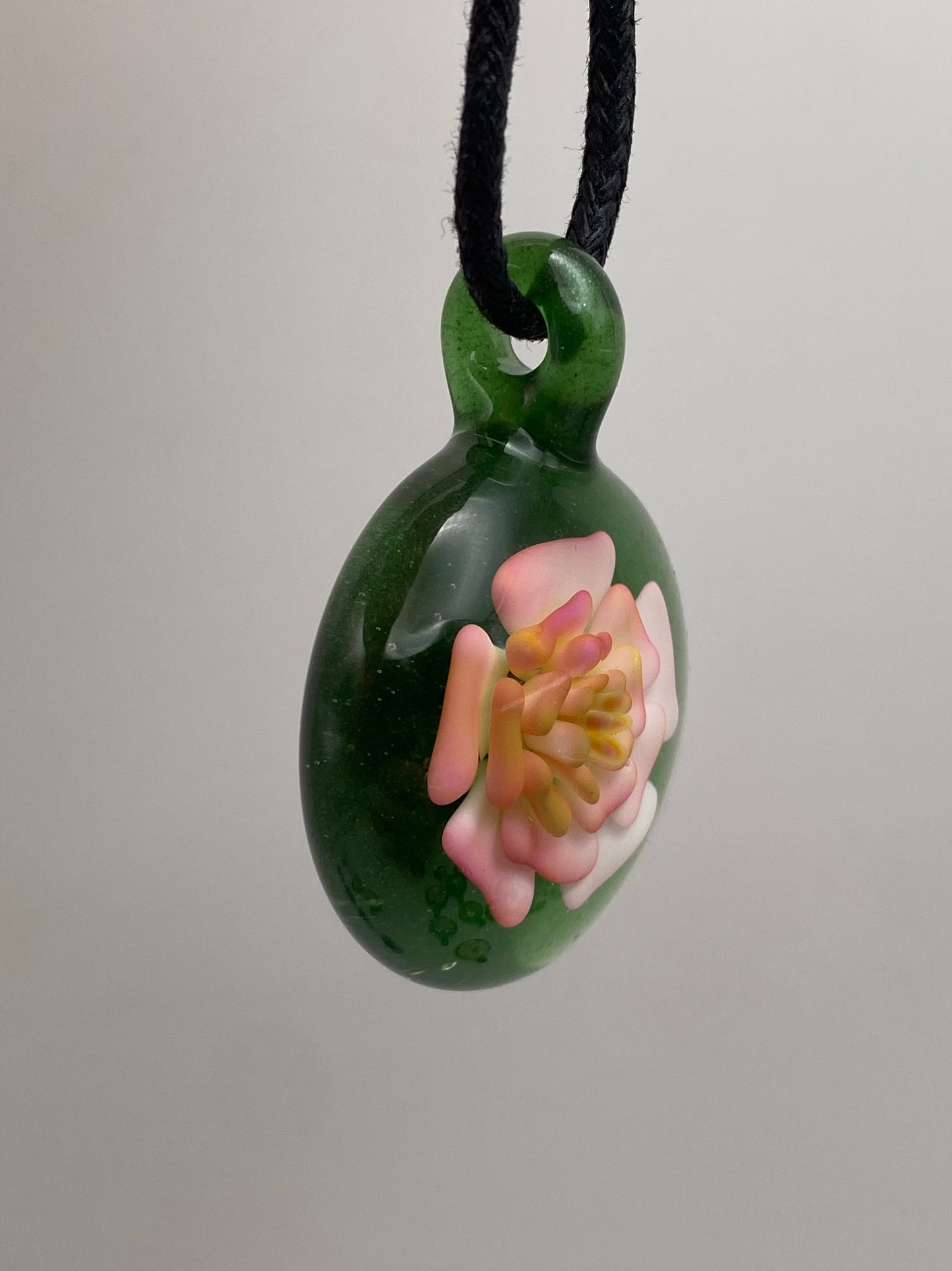 Flower Implosion Pendant - Gold Fume - w/ Yellow Stamen and Green Stardust