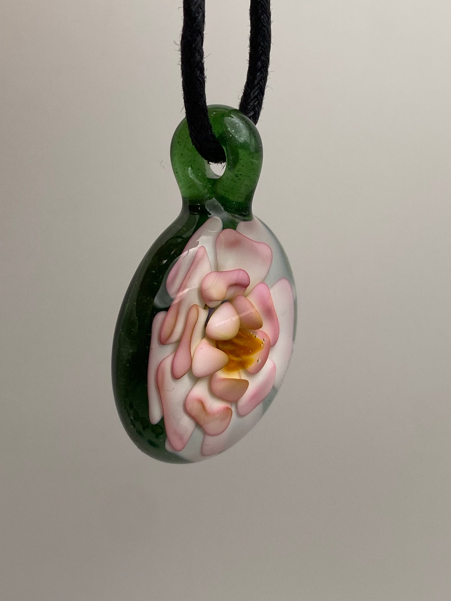 Flower Implosion Pendant - Gold Fume - w/ Yellow Stamen and Green Stardust