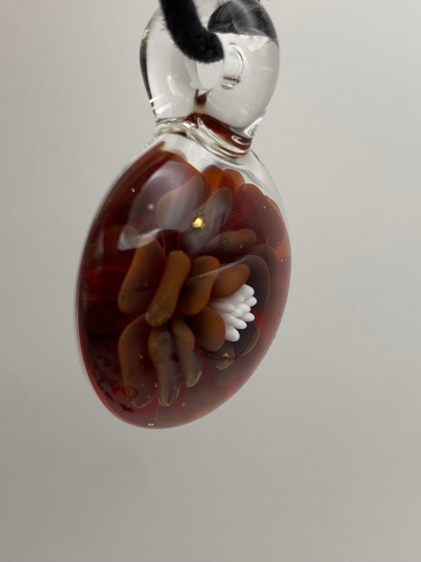 Flower Implosion Pendant - Ruby Red and Gold Fume - w/ White Stamen