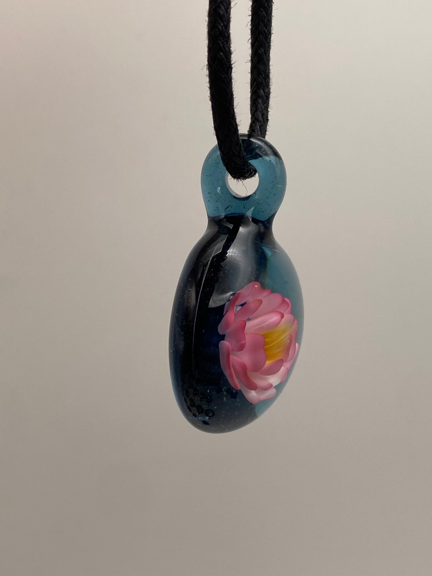 Flower Implosion Pendant - Gold Fume - w/ Yellow Stamen and Blue Stardust