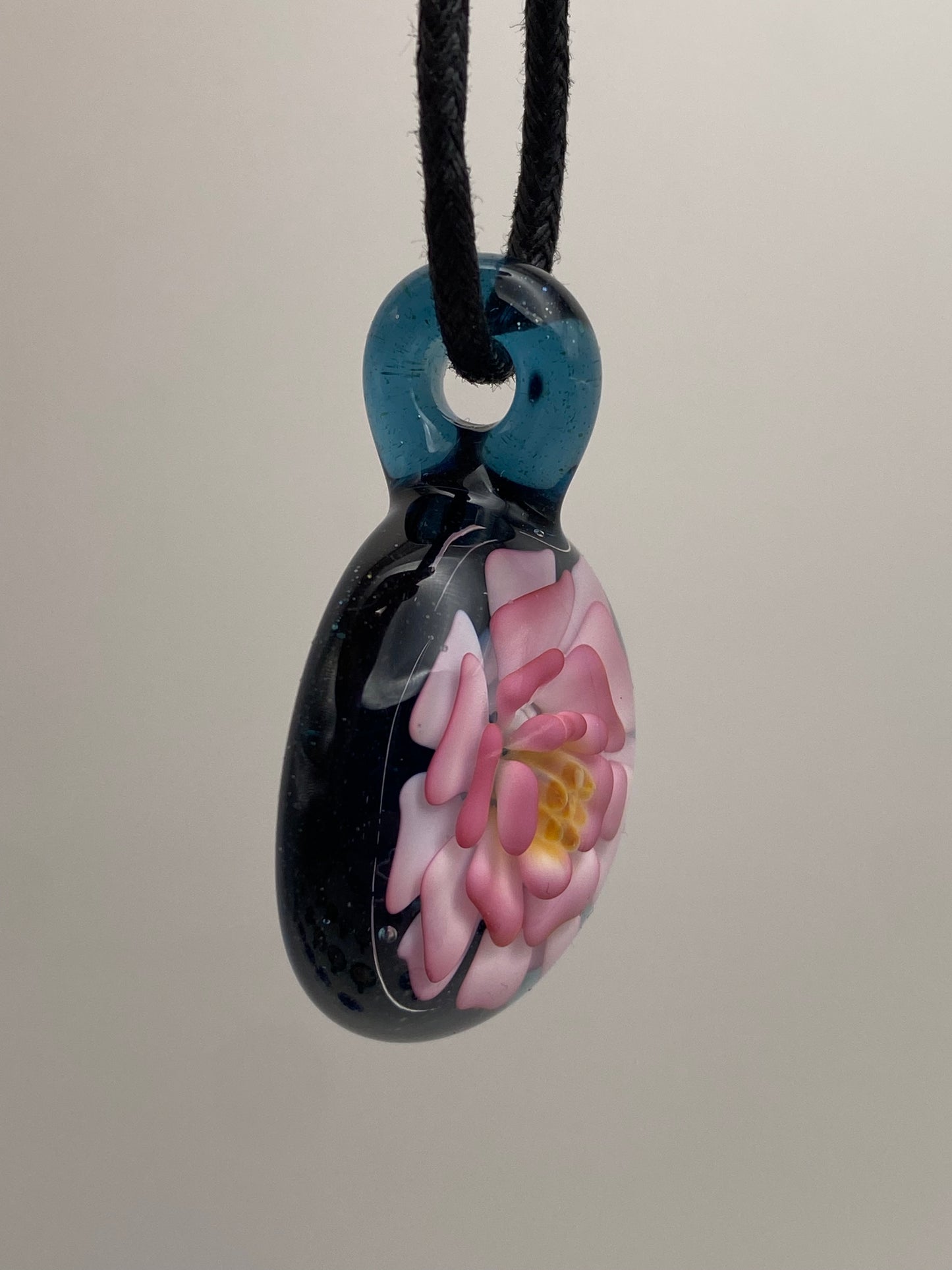 Flower Implosion Pendant - Gold Fume - w/ Yellow Stamen and Blue Stardust