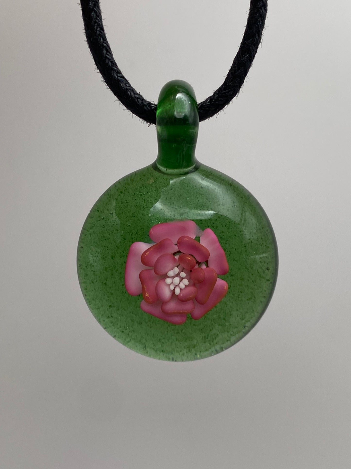 Flower Implosion Pendant - Gold Fume - w/ White Stamen and Green Stardust