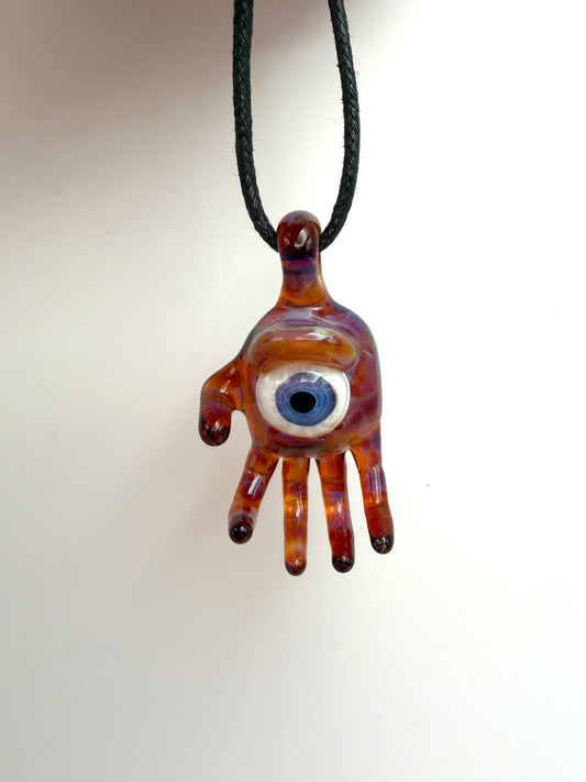 All Seeing Hand Pendant - Amber Purple