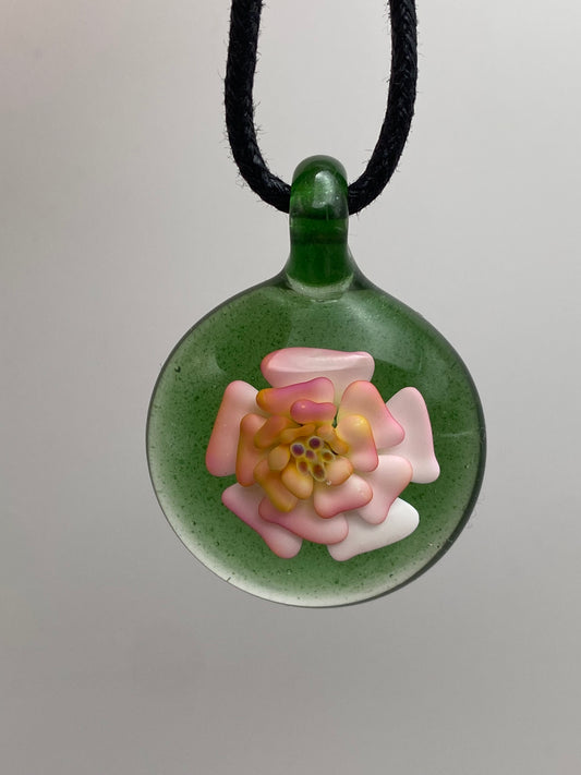 Flower Implosion Pendant - Gold Fume - w/ Yellow Stamen and Green Stardust