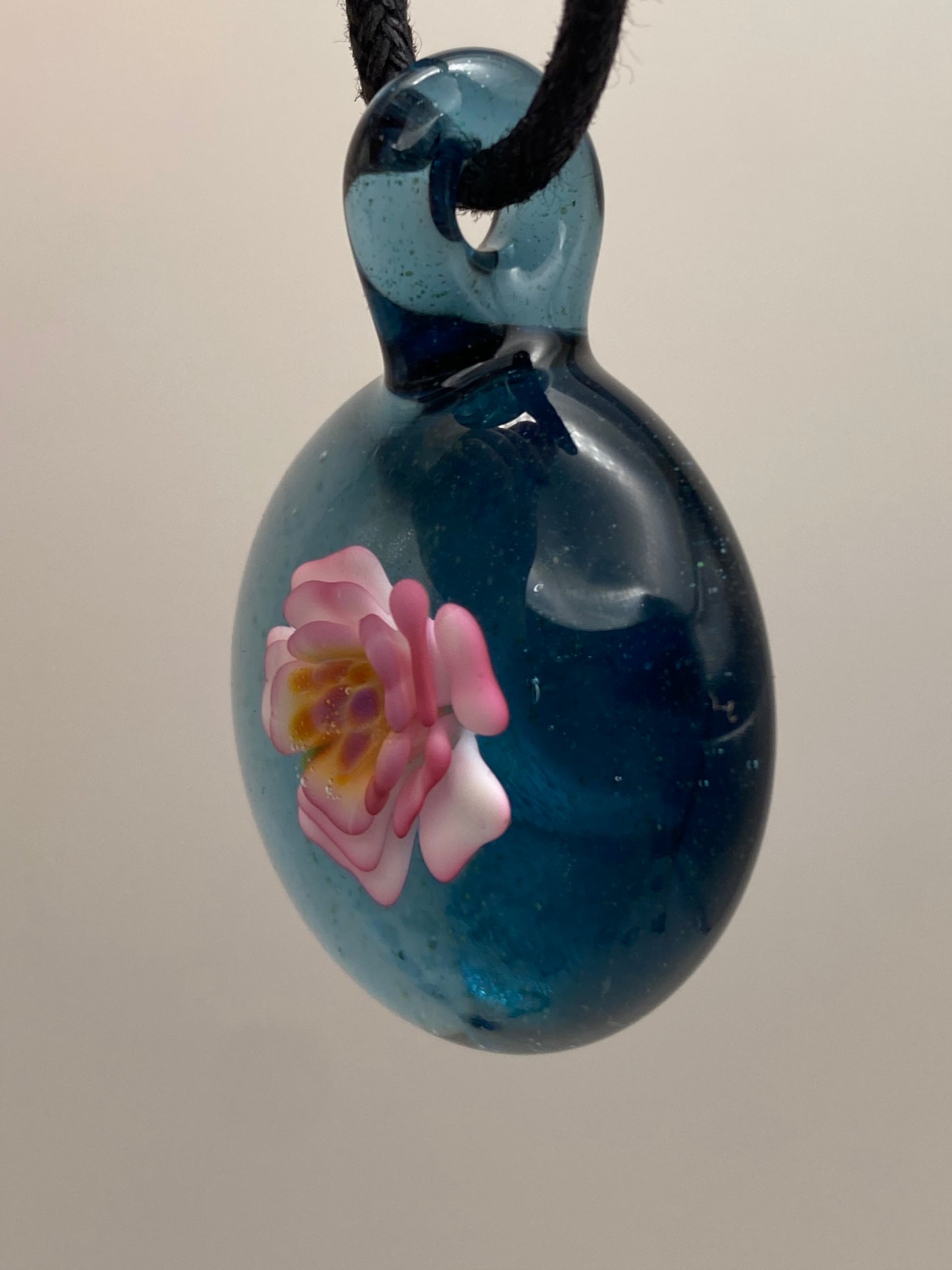 Flower Implosion Pendant - Gold Fume - w/ Yellow Stamen and Blue Stardust