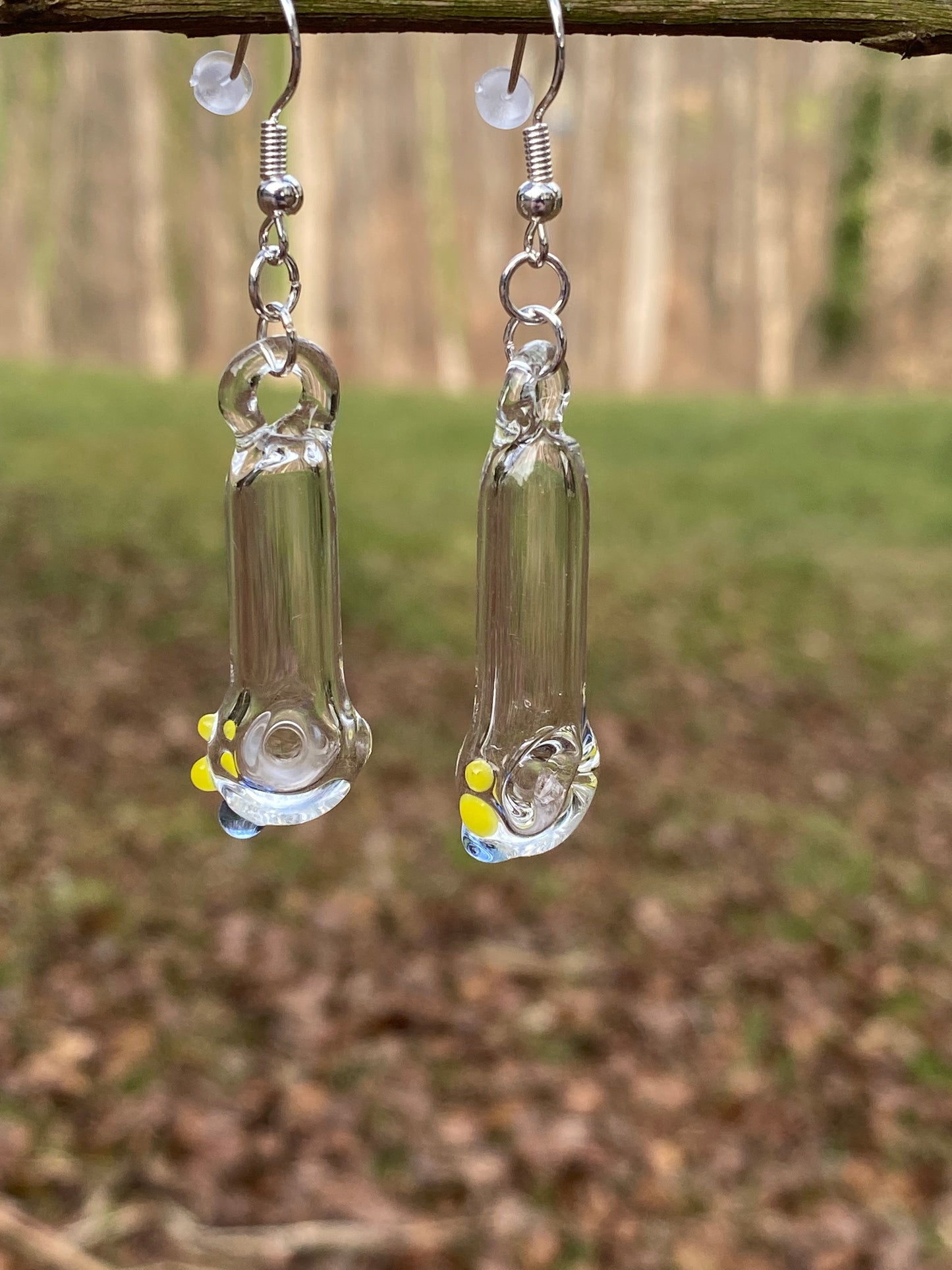 Spoon Pipe Earrings Clear w/ Light Cobalt and Canary Yellow Accents