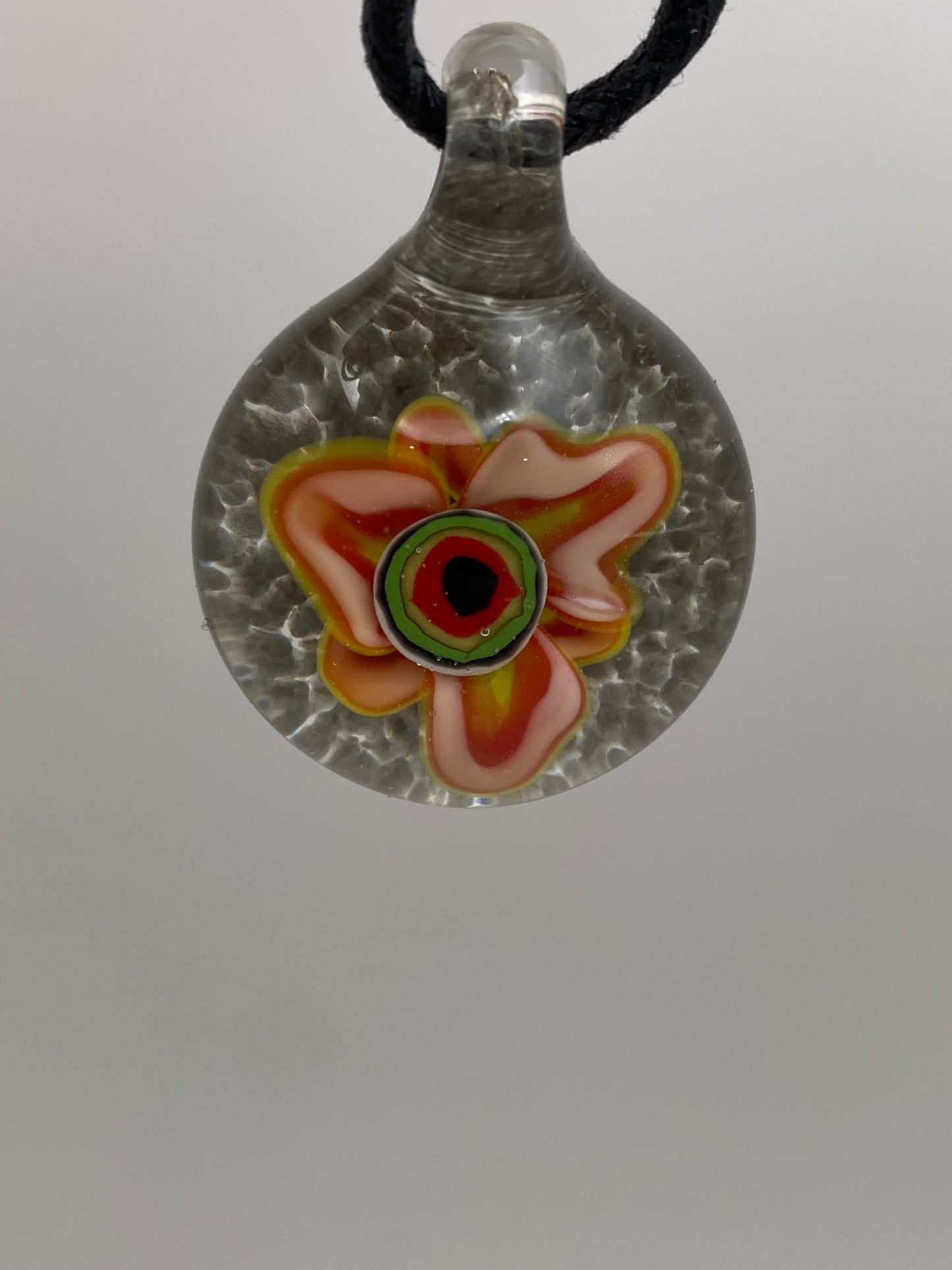 Eyeball Flower Pendant - Portland Grey w/ Red/White/Yellow Flower