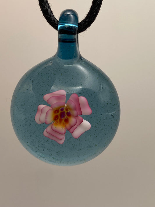 Flower Implosion Pendant - Gold Fume - w/ Yellow Stamen and Blue Stardust