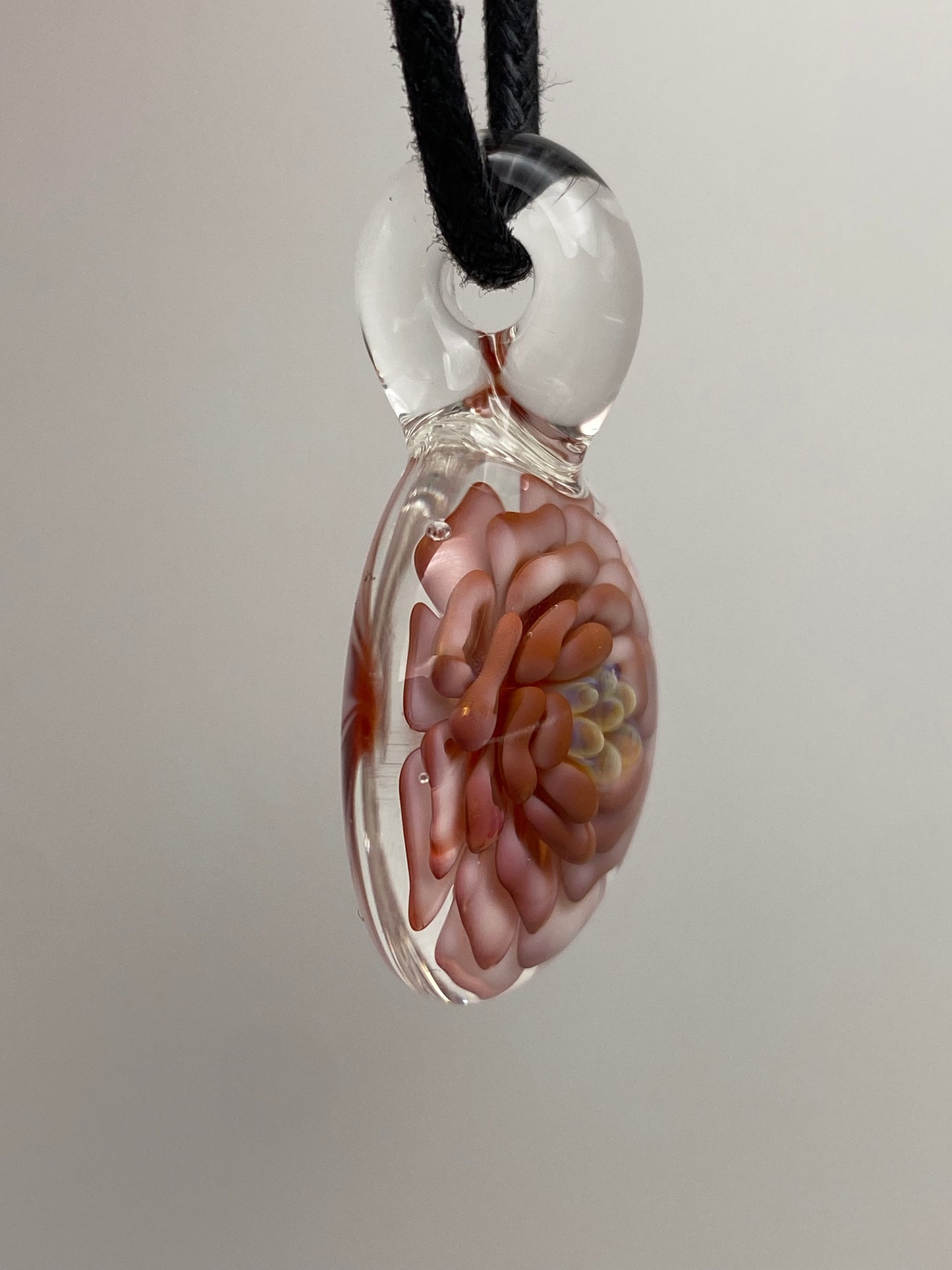 Flower Implosion Pendant - Garnet and Gold Fume - w/ Butterscotch Stamen