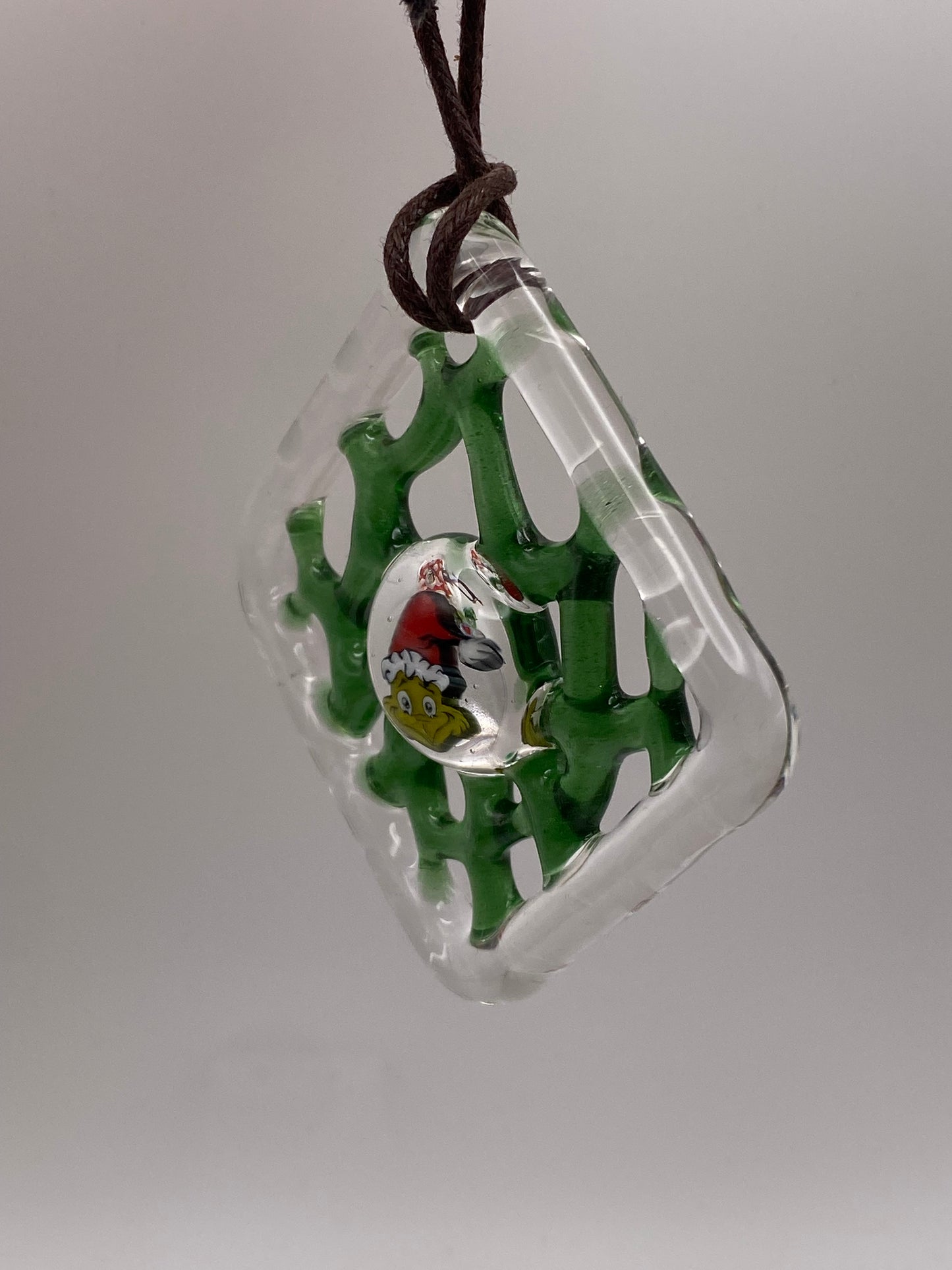 Murrine Webbing Ornament - Grinch Santa - Green Stardust