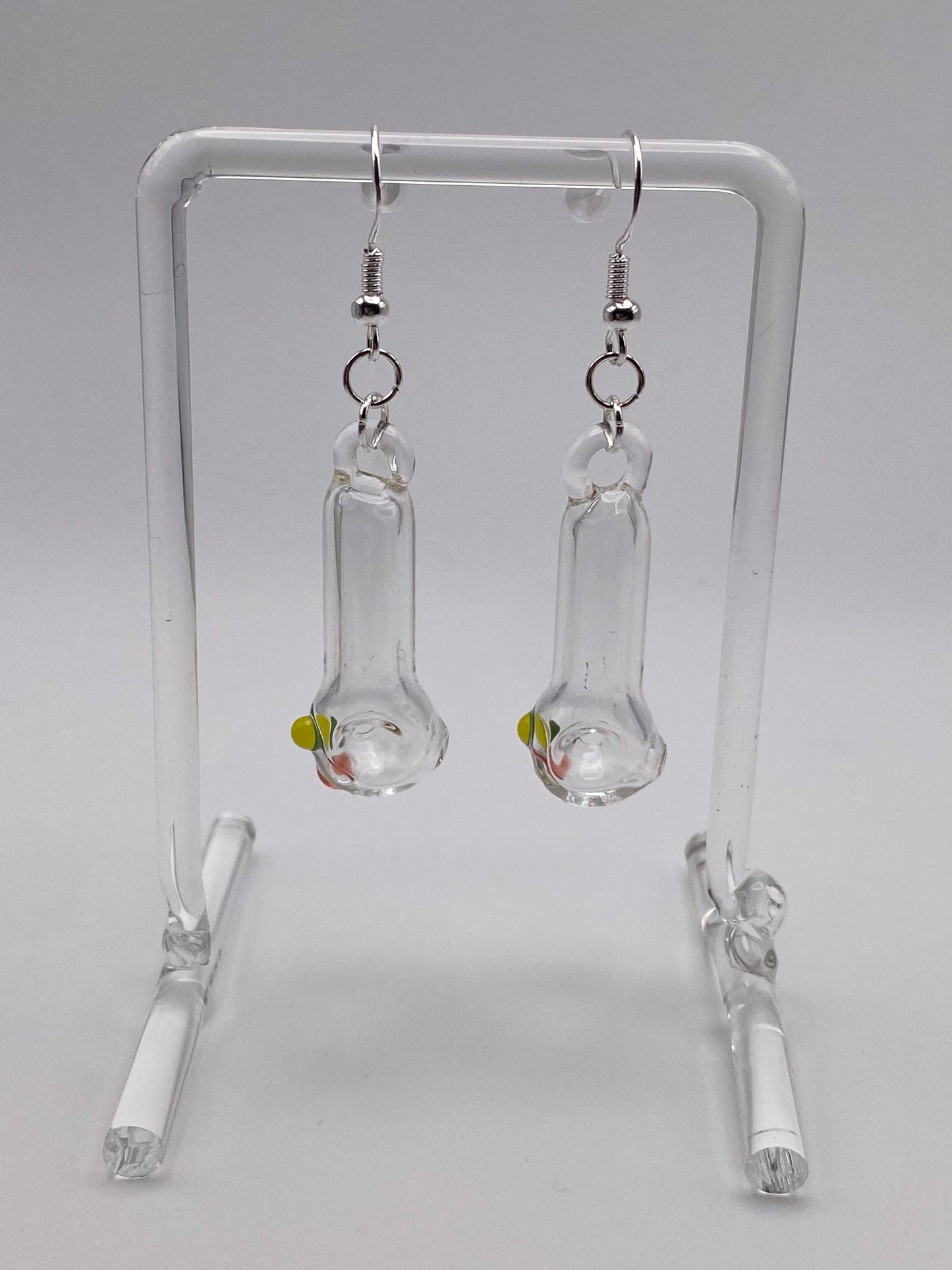 Spoon Pipe Earrings Clear w/ Rasta Accents