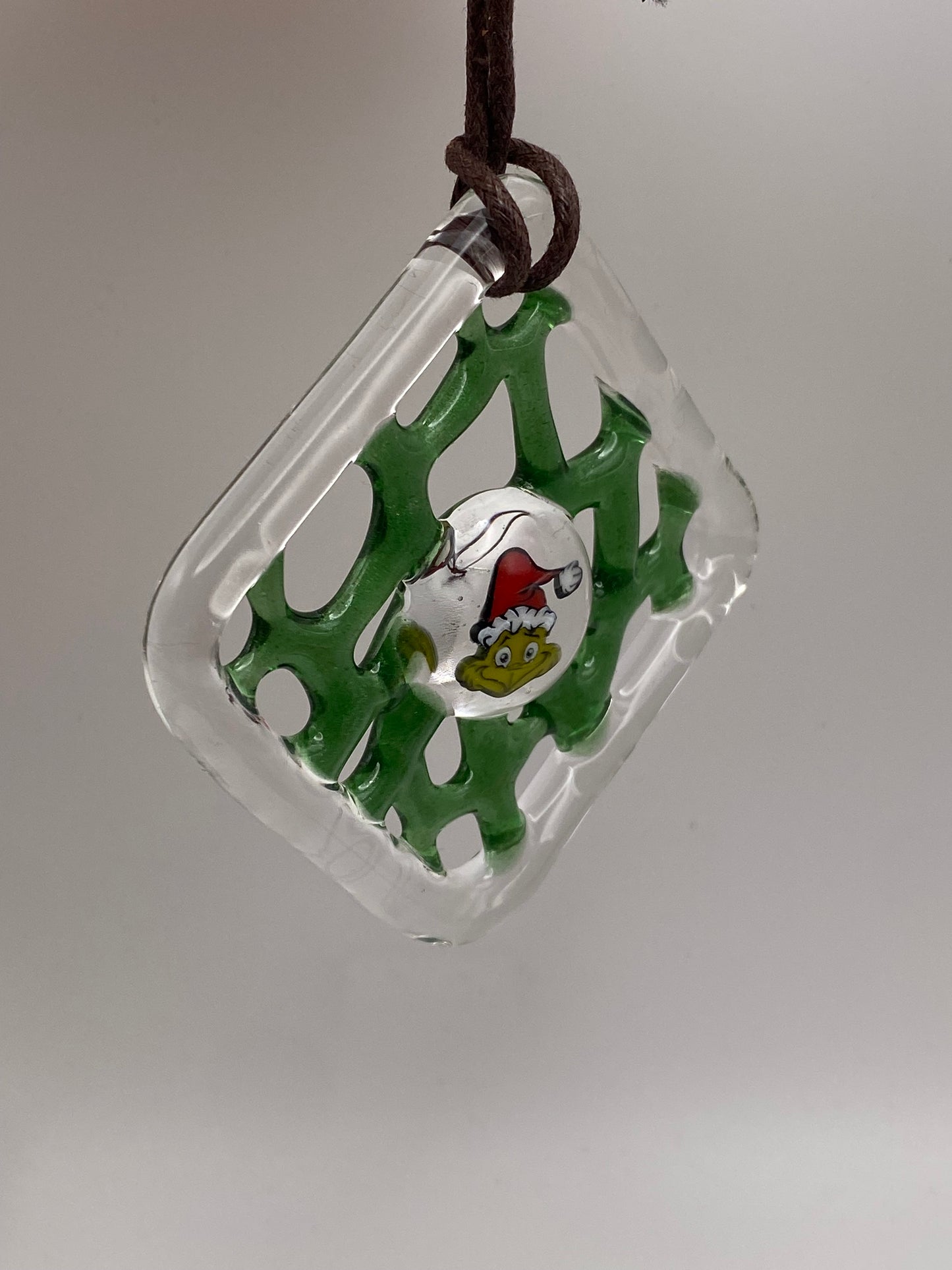 Murrine Webbing Ornament - Grinch Santa - Green Stardust