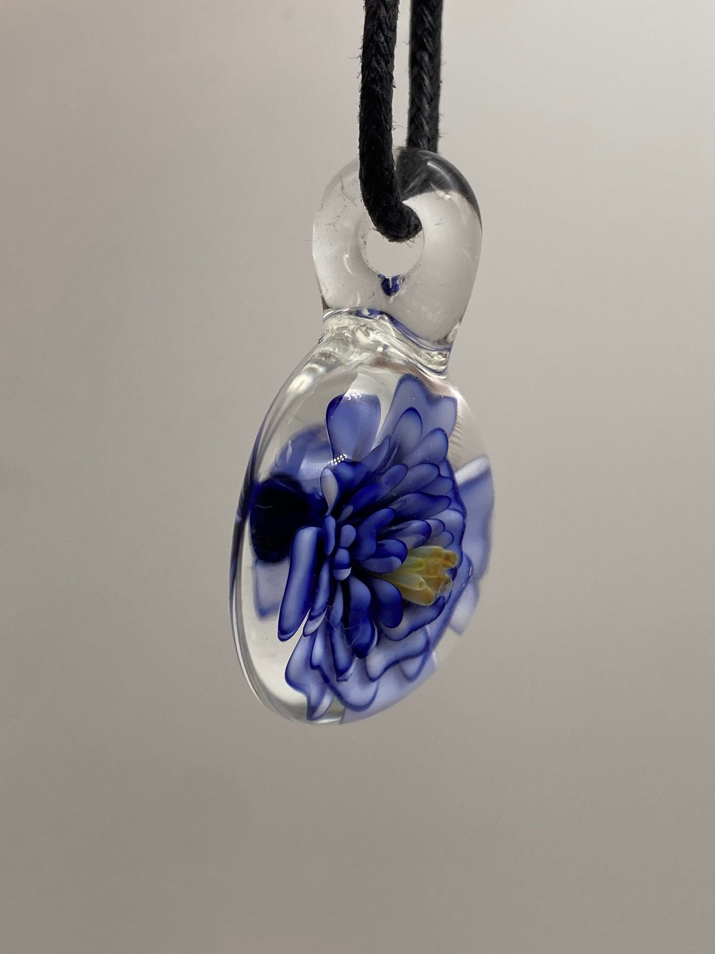 Flower Implosion Pendant - Cobalt and White - Yellow Stamen