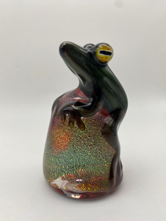 Frog on Dichroic Rock - Electrum w/ green