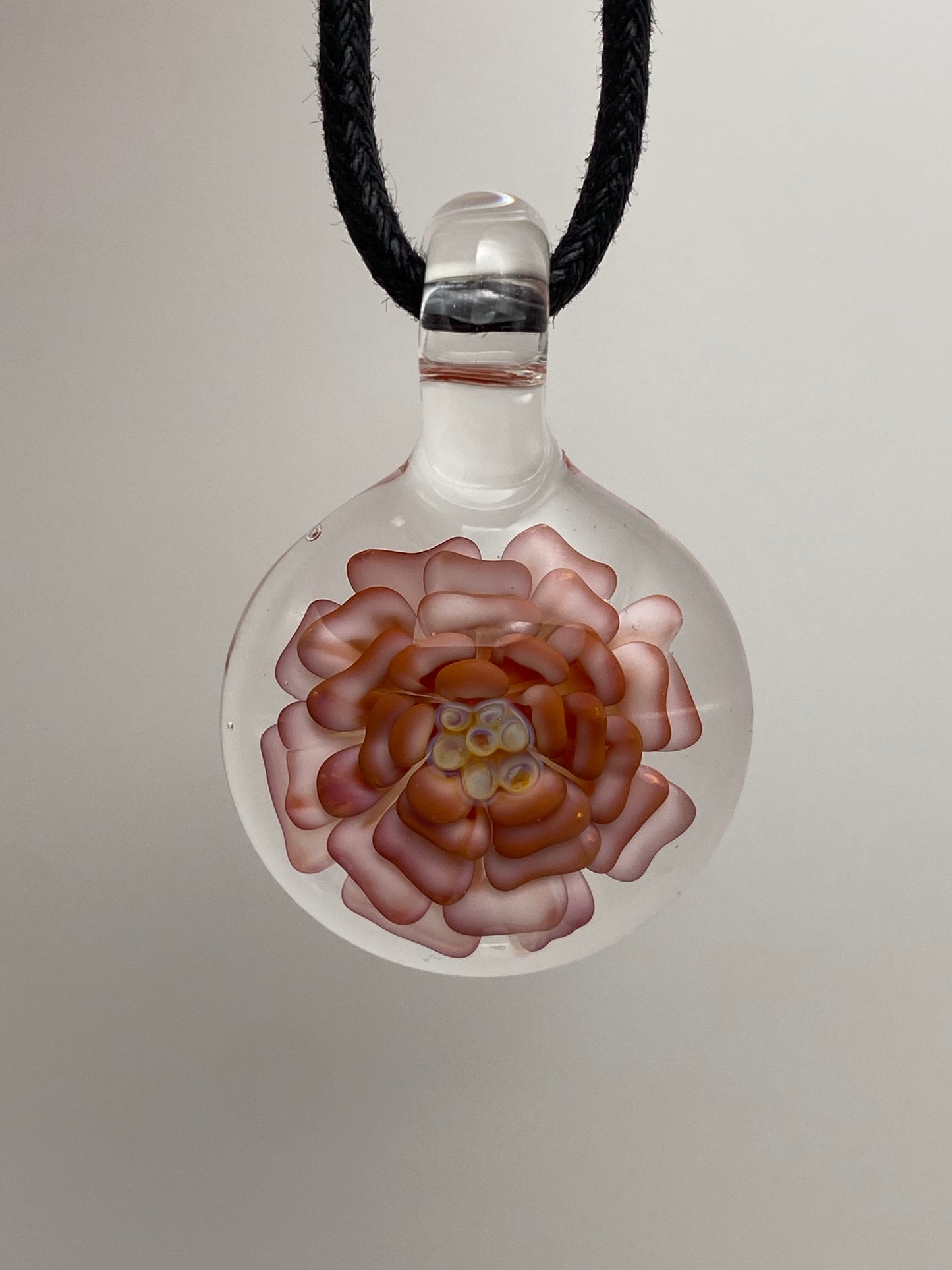 Flower Implosion Pendant - Garnet and Gold Fume - w/ Butterscotch Stamen