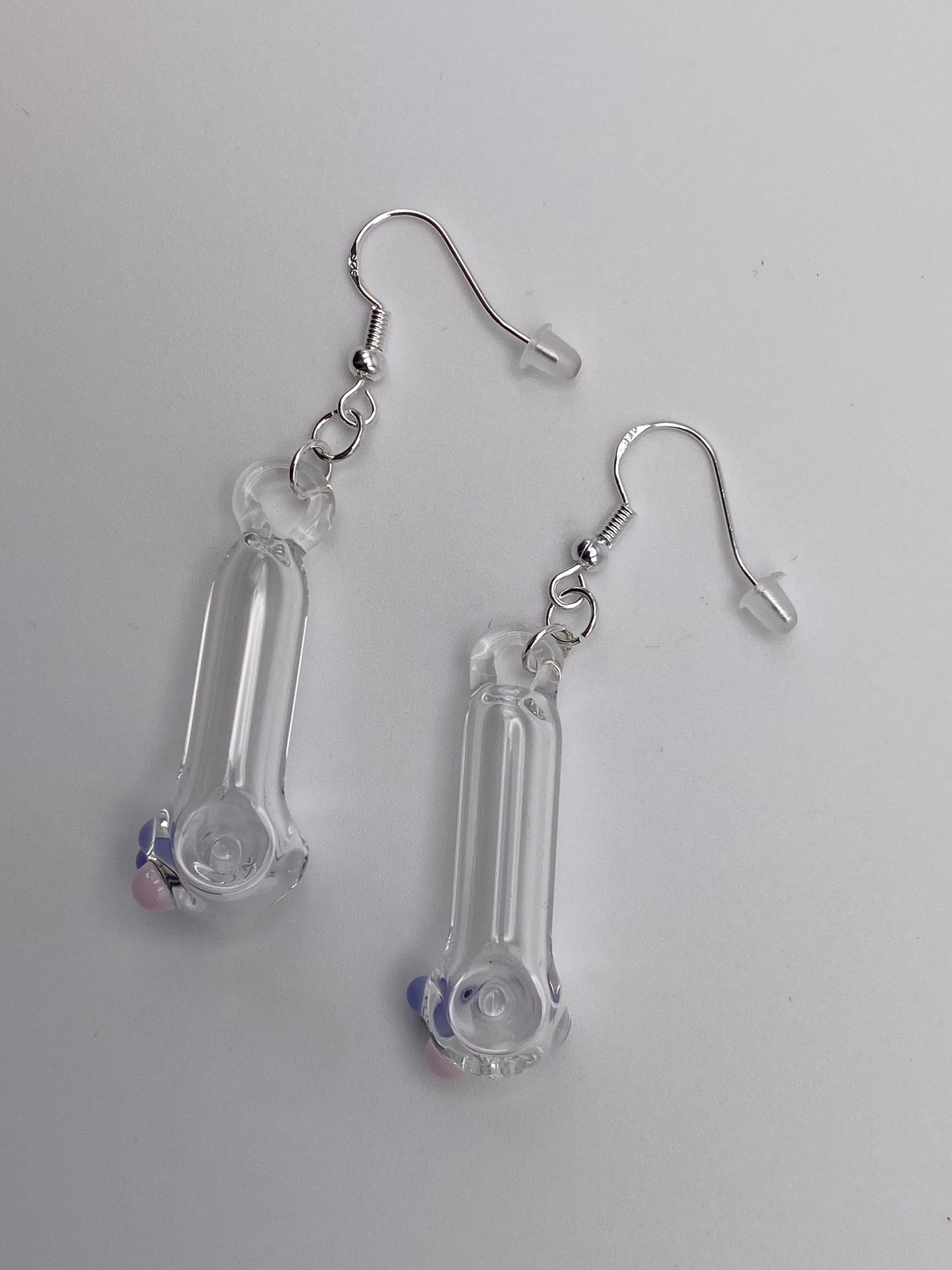 Spoon Pipe Earrings Clear w/ Pink and Purple Accents