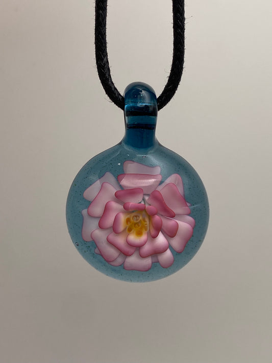 Flower Implosion Pendant - Gold Fume - w/ Yellow Stamen and Blue Stardust