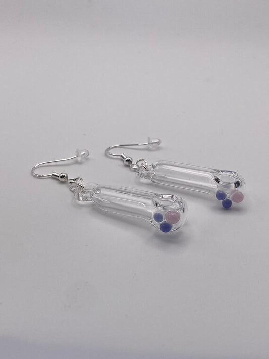 Spoon Pipe Earrings Clear w/ Pink and Purple Accents