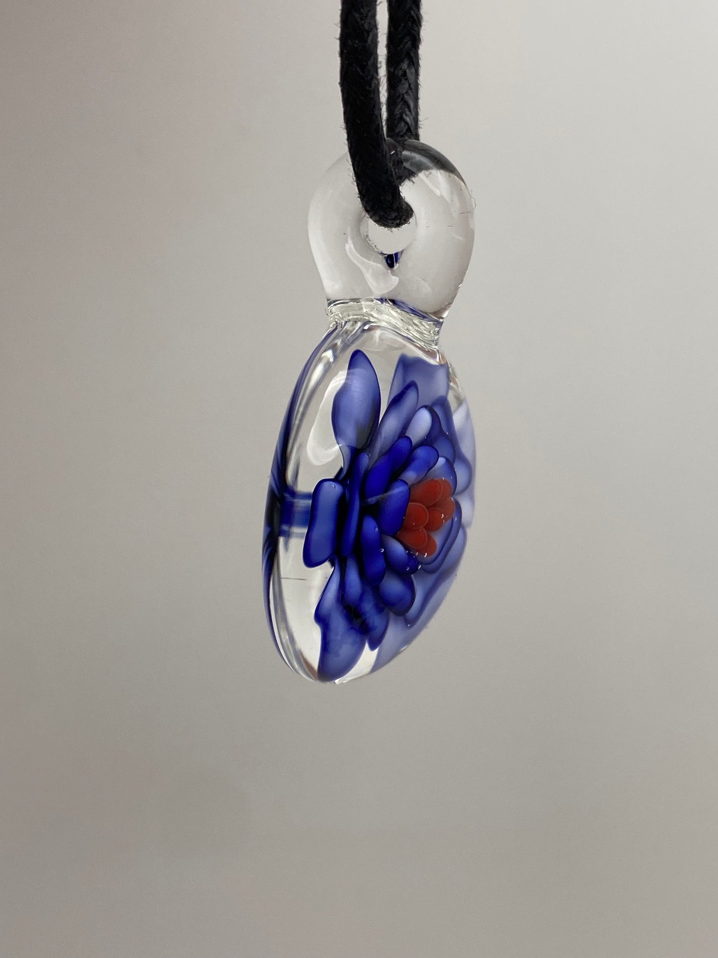Flower Implosion Pendant - Cobalt and White - Red Stamen