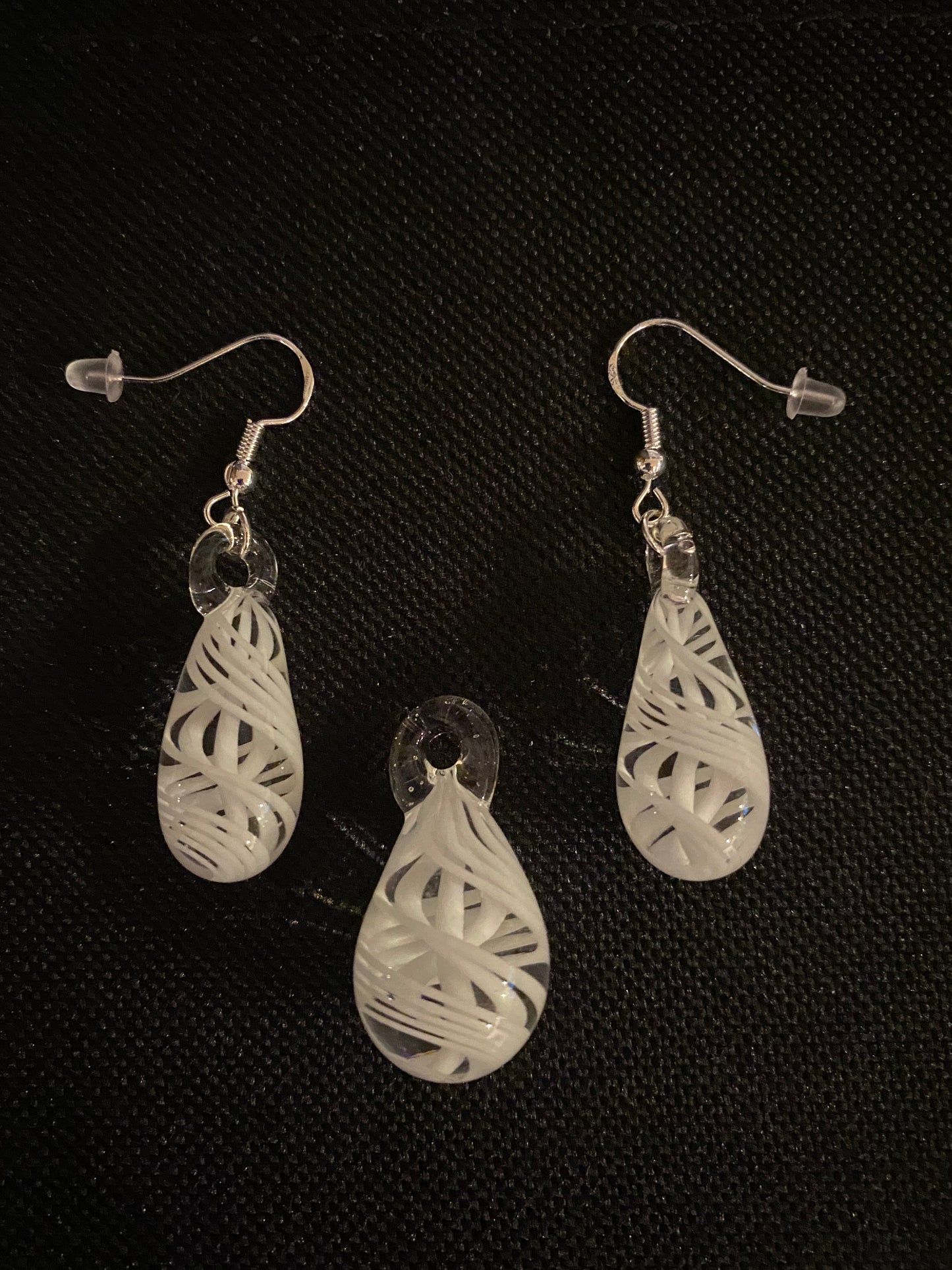 Pendant and Earring Set - white double swirl with UV loops