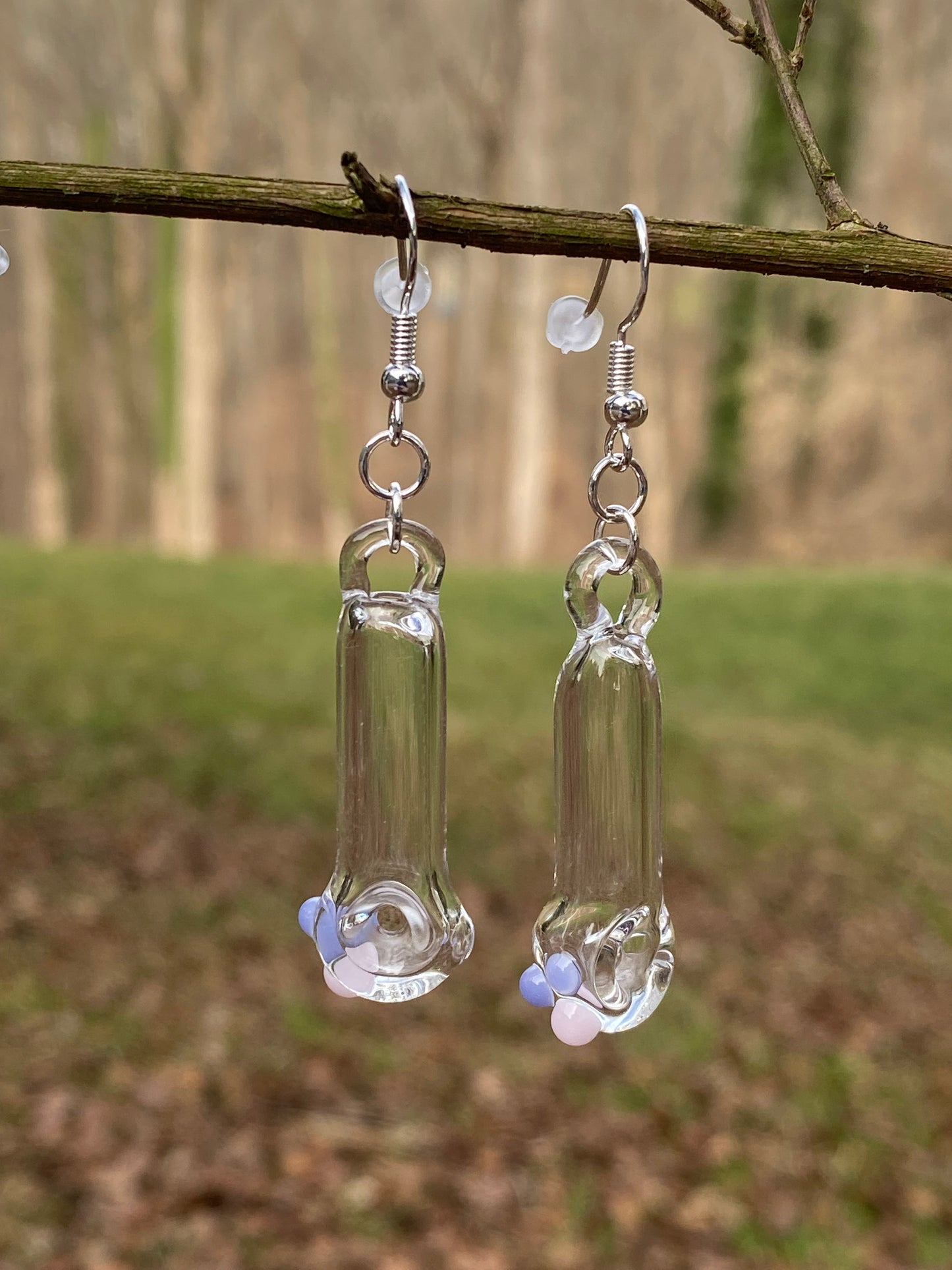 Spoon Pipe Earrings Clear w/ Pink and Purple Accents