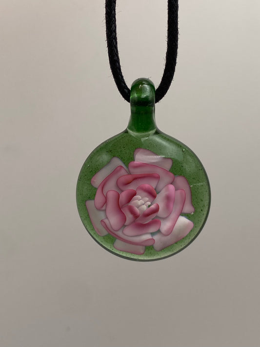 Flower Implosion Pendant - Gold Fume - w/ White Stamen and Green Stardust