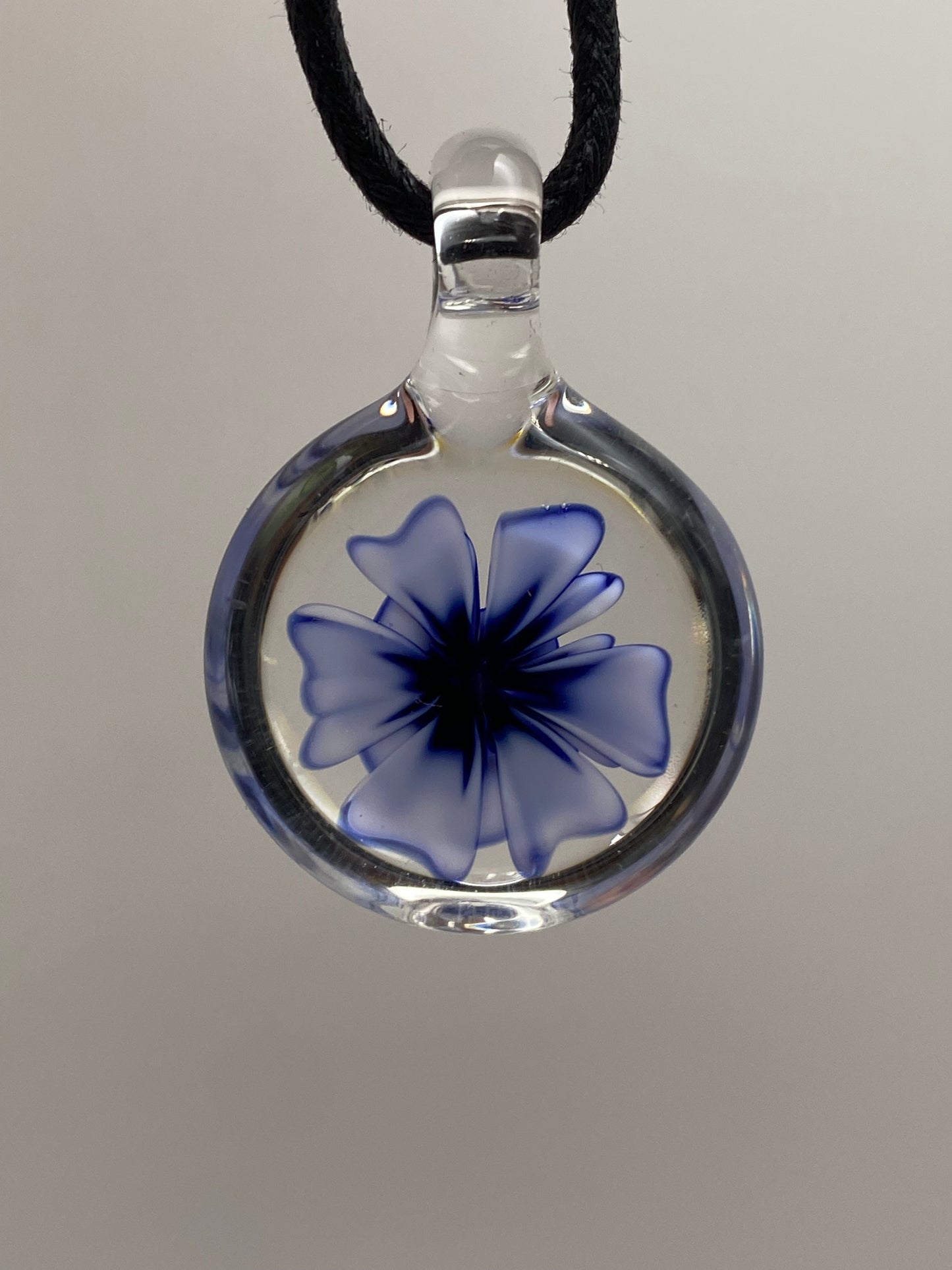 Flower Implosion Pendant - Cobalt and White - Yellow Stamen