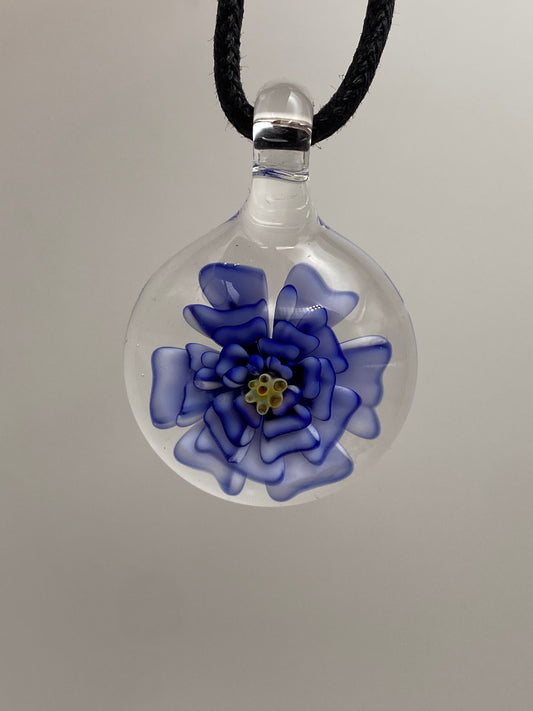Flower Implosion Pendant - Cobalt and White - Yellow Stamen