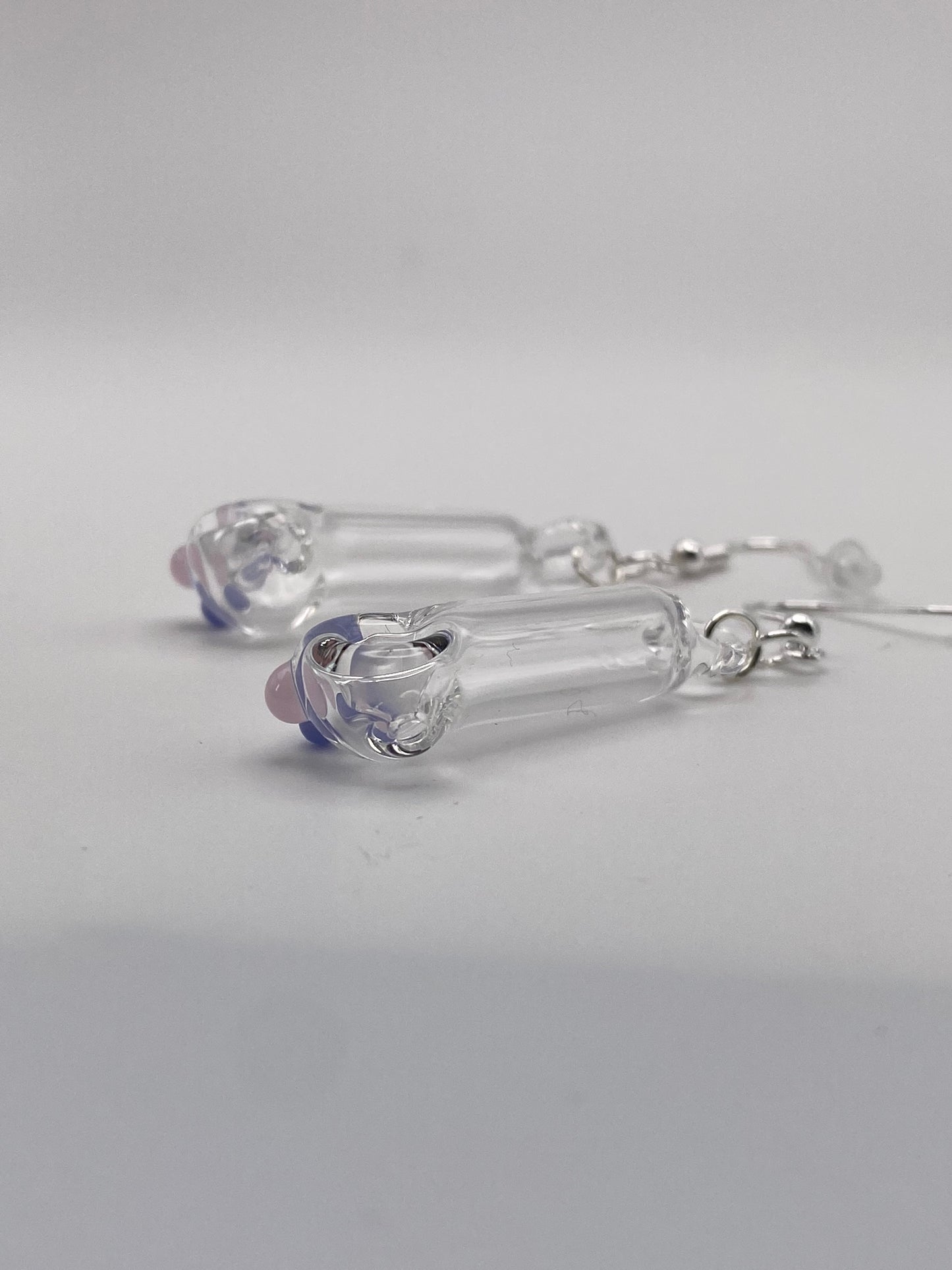 Spoon Pipe Earrings Clear w/ Pink and Purple Accents