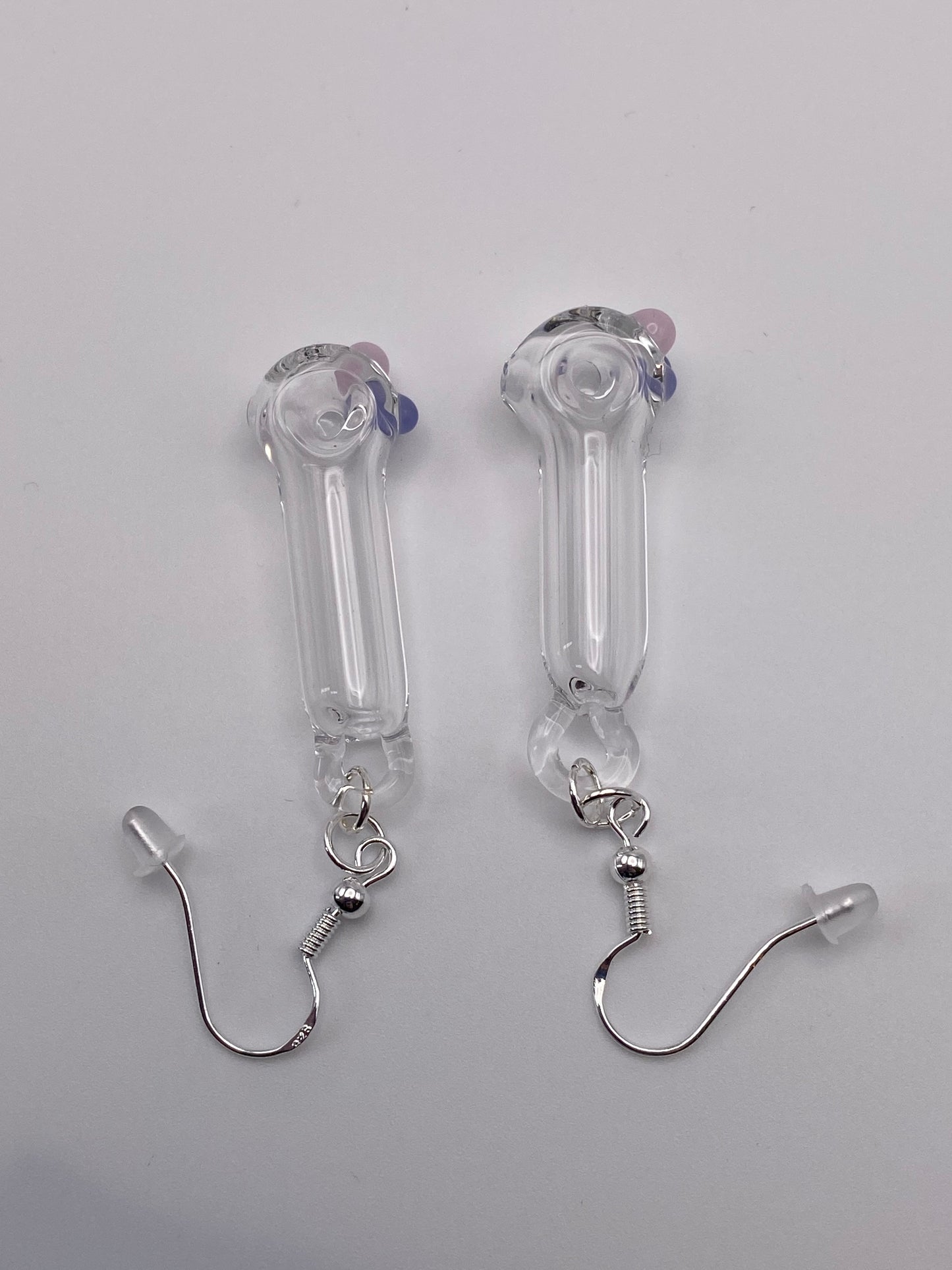 Spoon Pipe Earrings Clear w/ Pink and Purple Accents