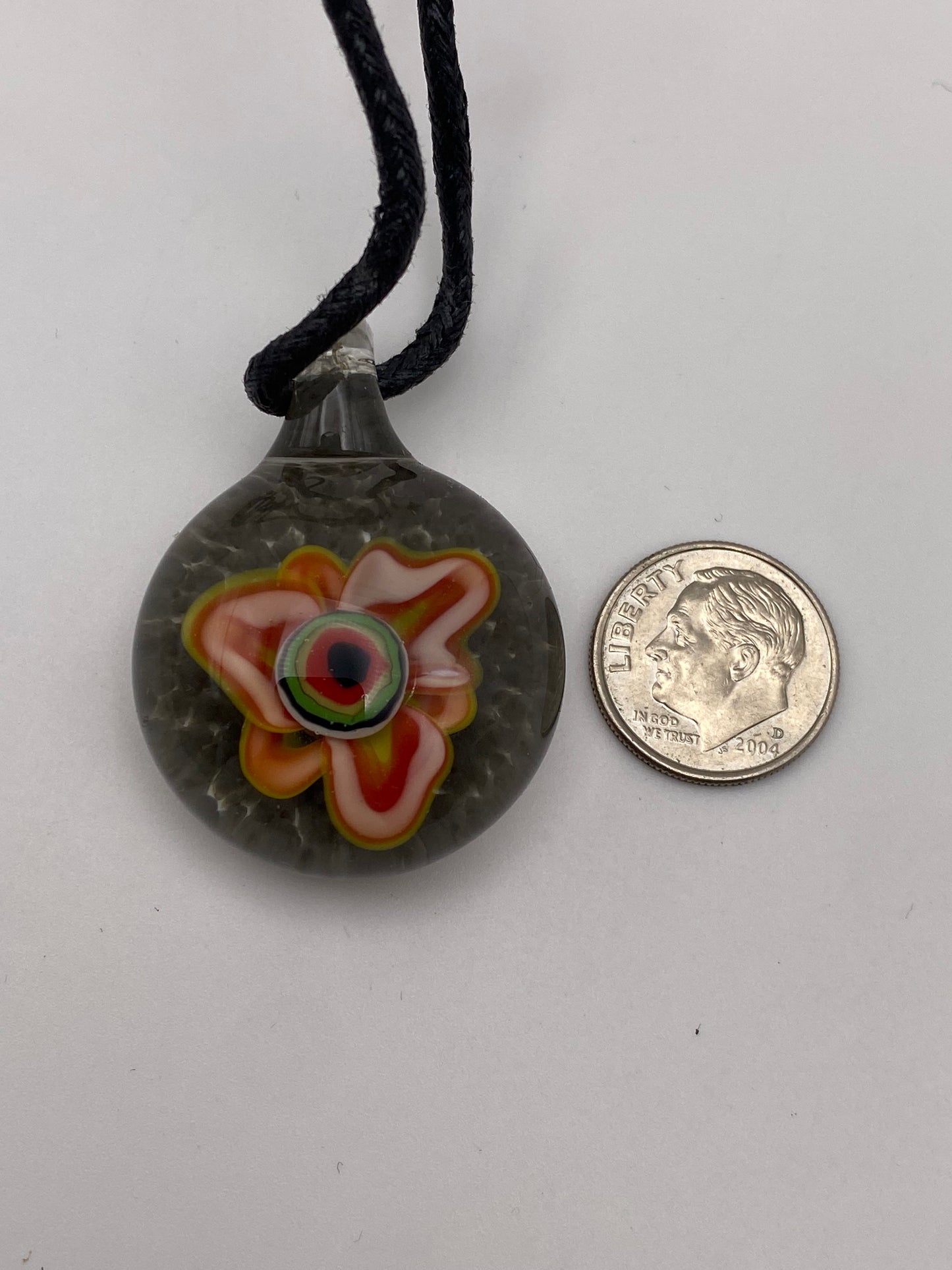 Eyeball Flower Pendant - Portland Grey w/ Red/White/Yellow Flower