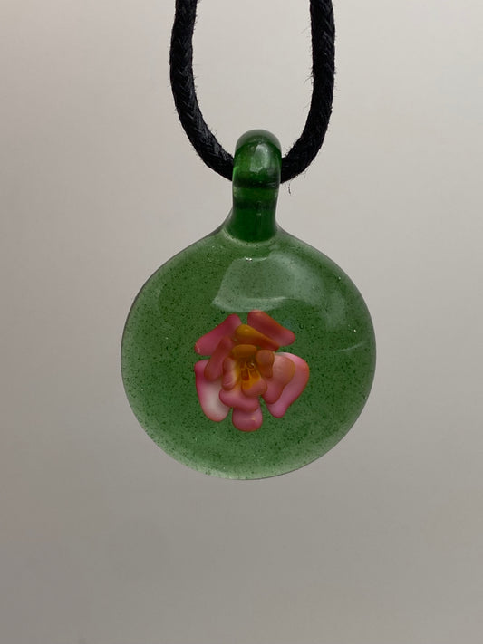 Flower Implosion Pendant - Gold Fume - w/ Yellow Stamen and Green Stardust