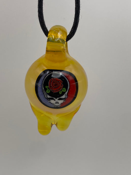 Grateful Dead Rose Stealie Pendant - Yellow Drips