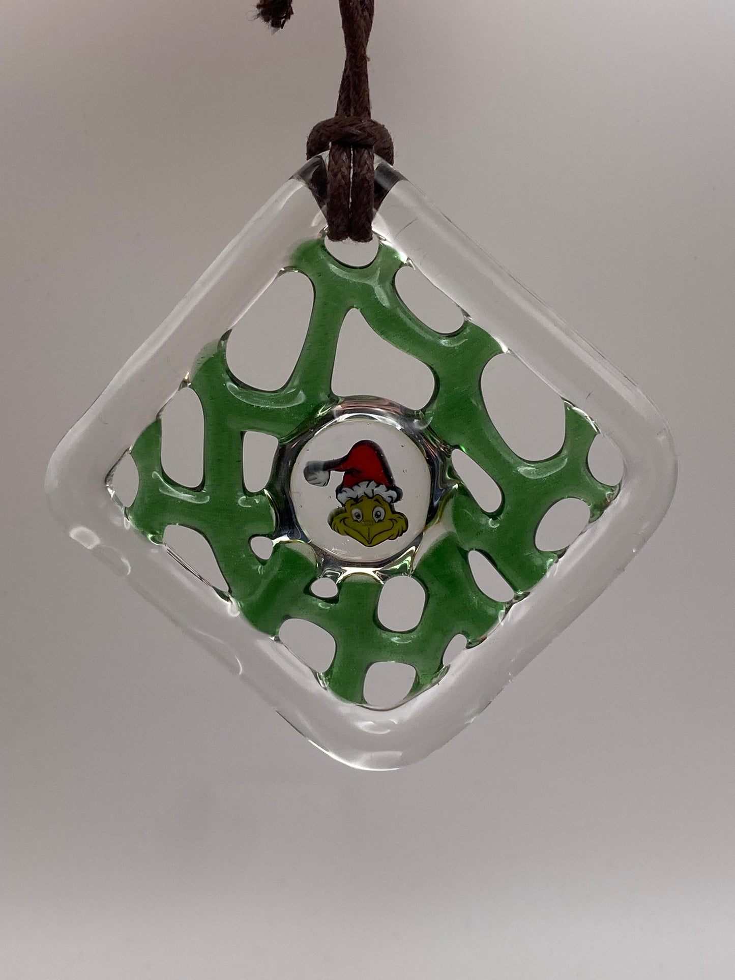 Murrine Webbing Ornament - Grinch Santa - Green Stardust