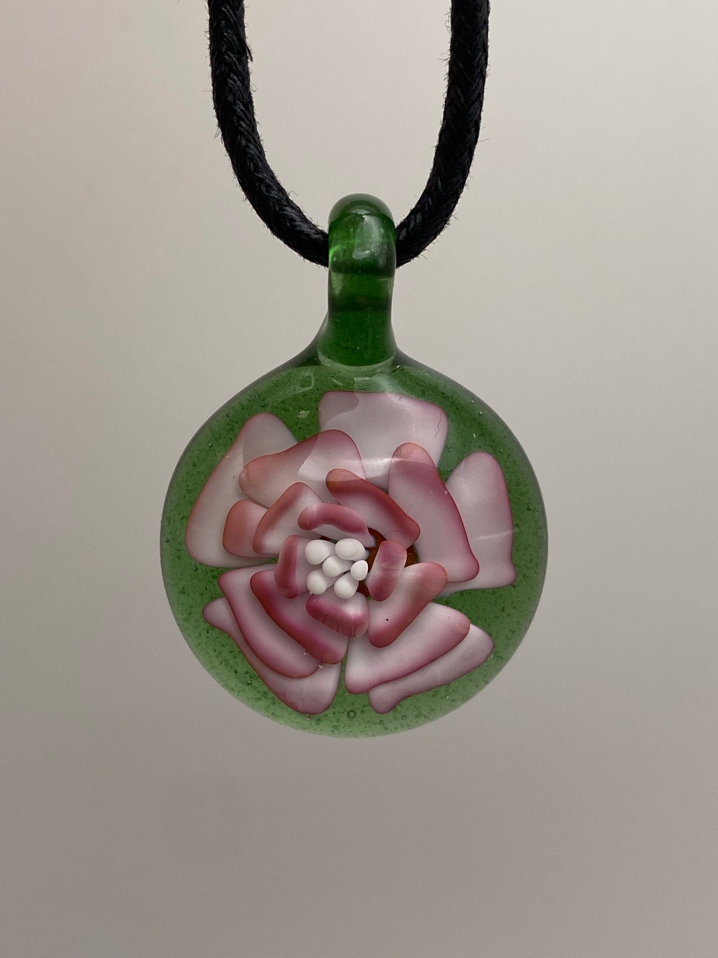 Flower Implosion Pendant - Gold Fume - w/ White Stamen and Green Stardust