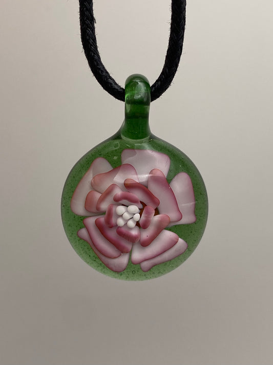 Flower Implosion Pendant - Gold Fume - w/ White Stamen and Green Stardust