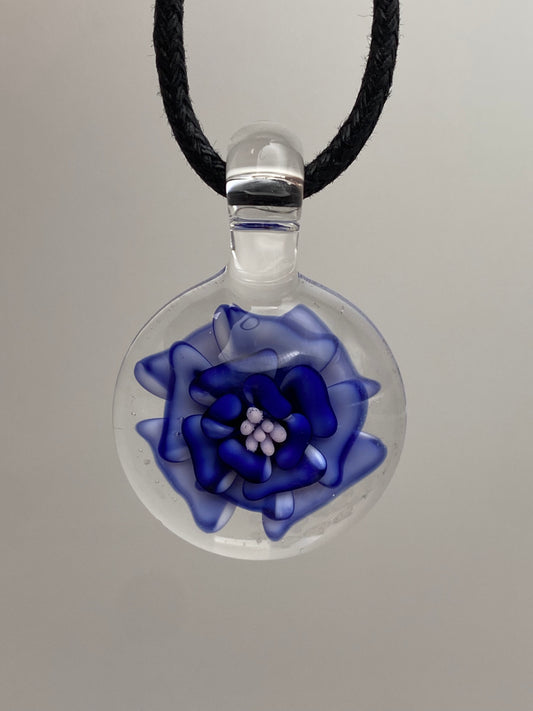 Flower Implosion Pendant - Cobalt and White - Pink Stamen