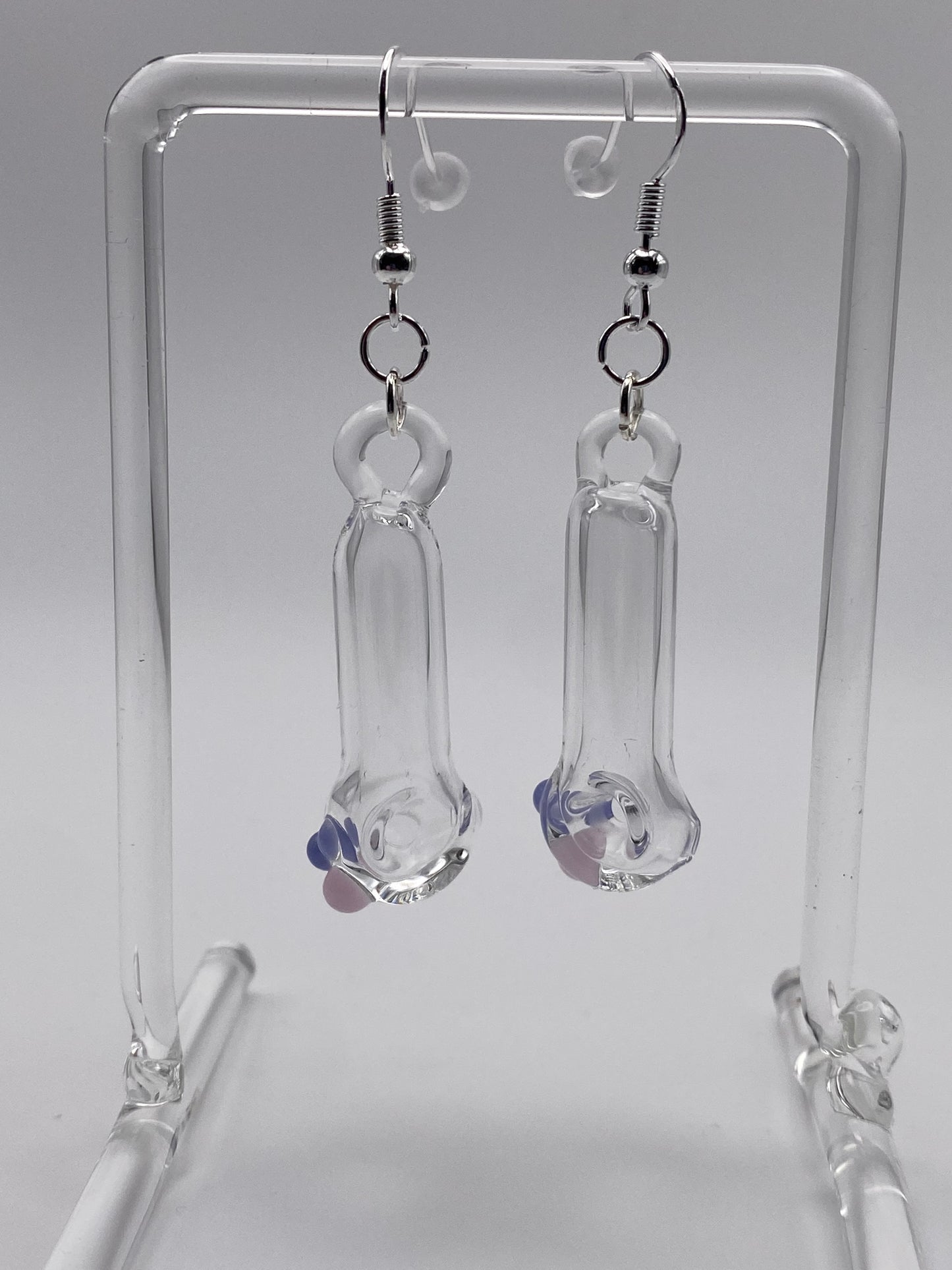 Spoon Pipe Earrings Clear w/ Pink and Purple Accents