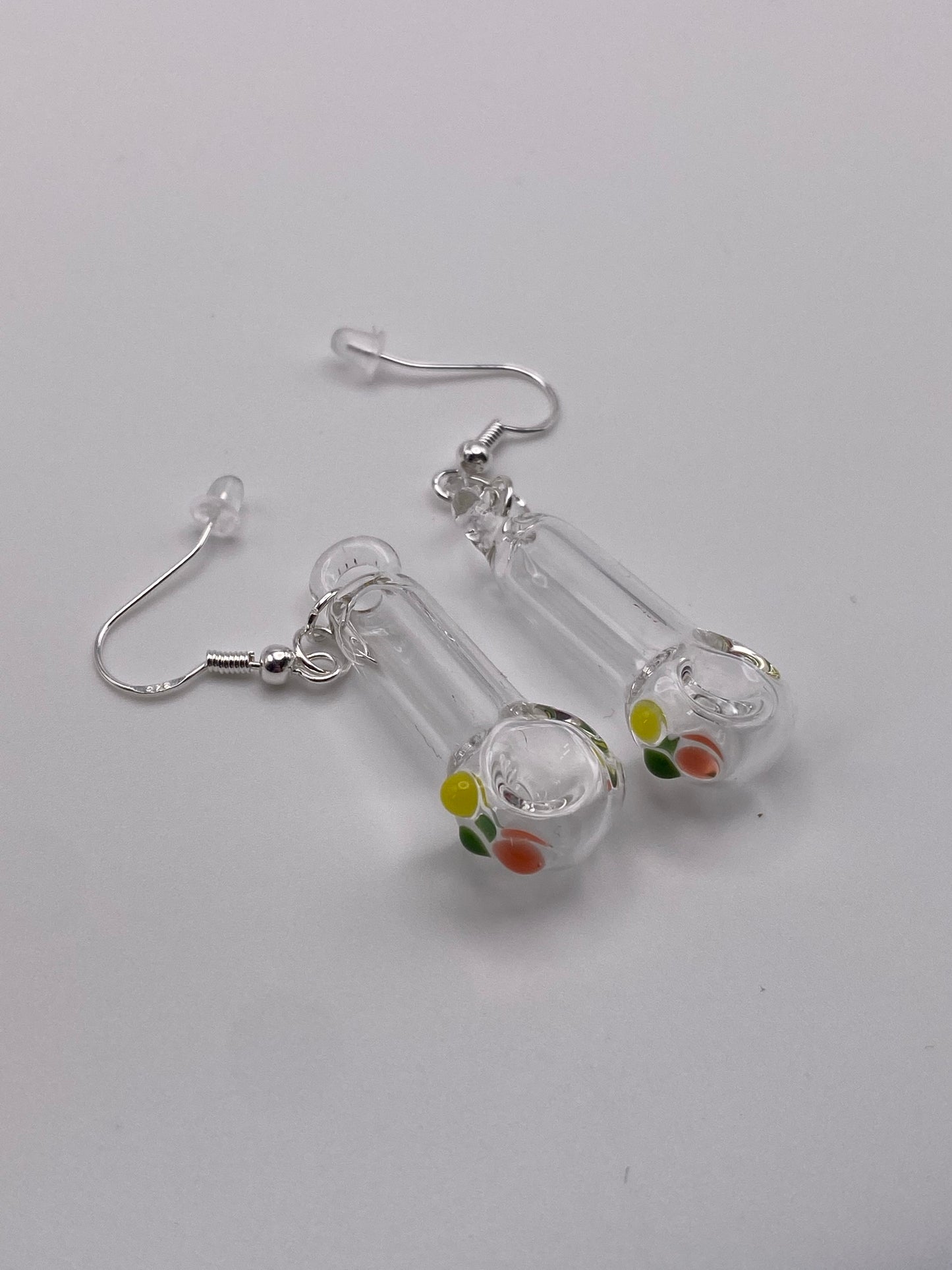 Spoon Pipe Earrings Clear w/ Rasta Accents