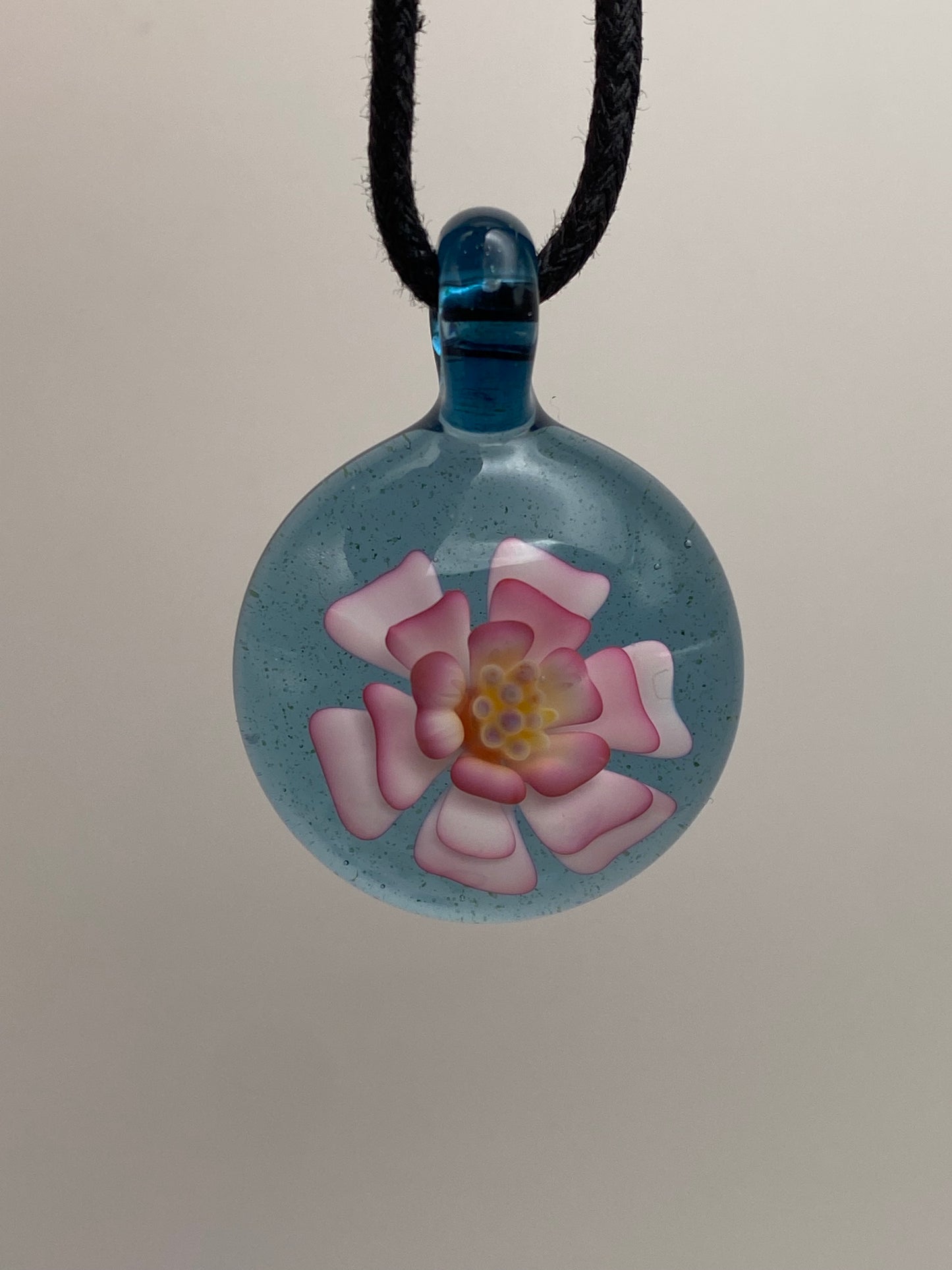 Flower Implosion Pendant - Gold Fume - w/ Yellow Stamen and Blue Stardust