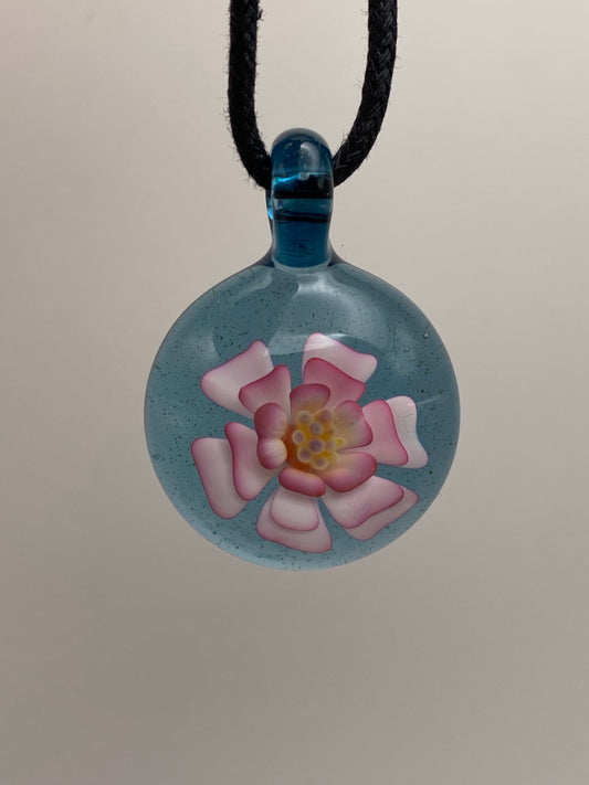 Flower Implosion Pendant - Gold Fume - w/ Yellow Stamen and Blue Stardust