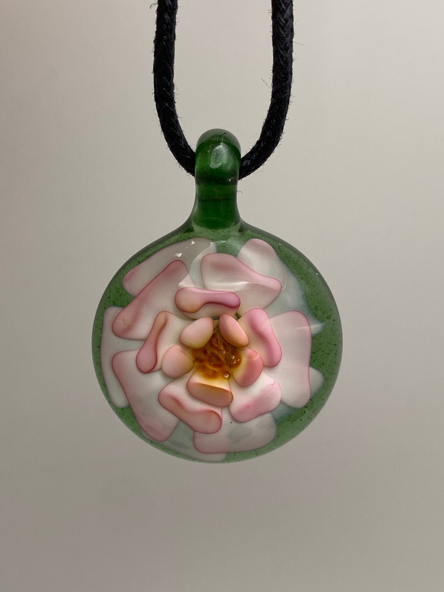 Flower Implosion Pendant - Gold Fume - w/ Yellow Stamen and Green Stardust