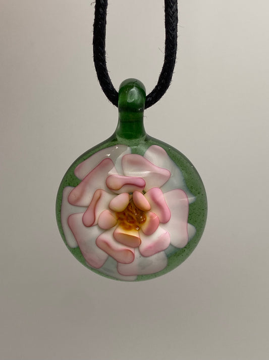 Flower Implosion Pendant - Gold Fume - w/ Yellow Stamen and Green Stardust